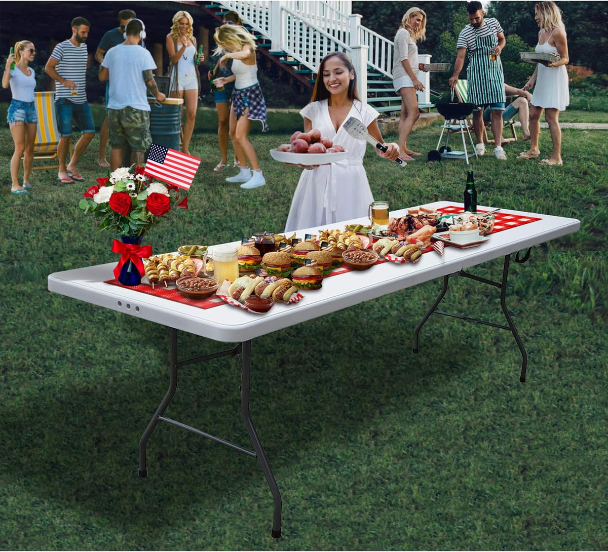 White 8 Foot Plastic Resin Folding Table W392