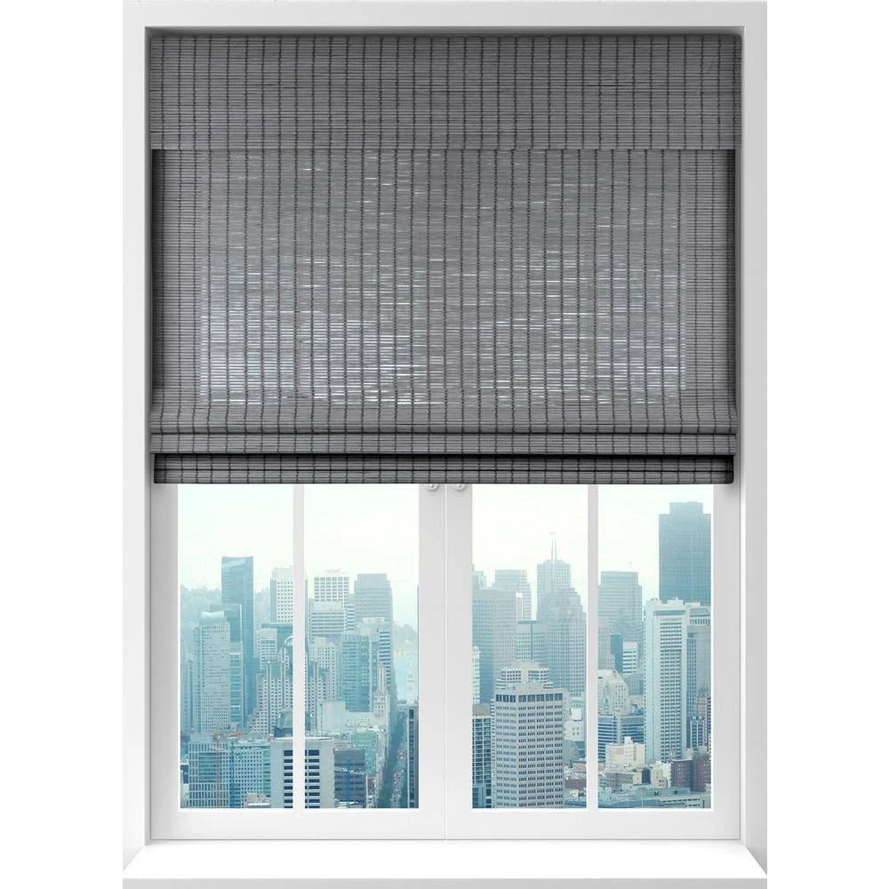 Gray Cordless Light-filtering Bamboo Woven Roman Shade 34.5 in. W x 74 in. L B36156