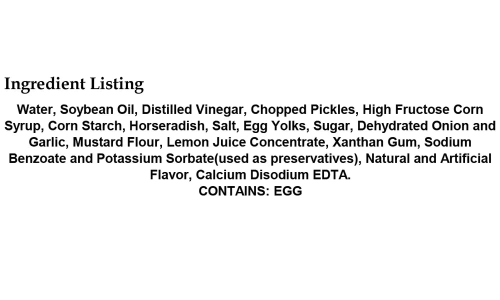 Tartar Sauce, 9.5 oz, 9 Count K9187