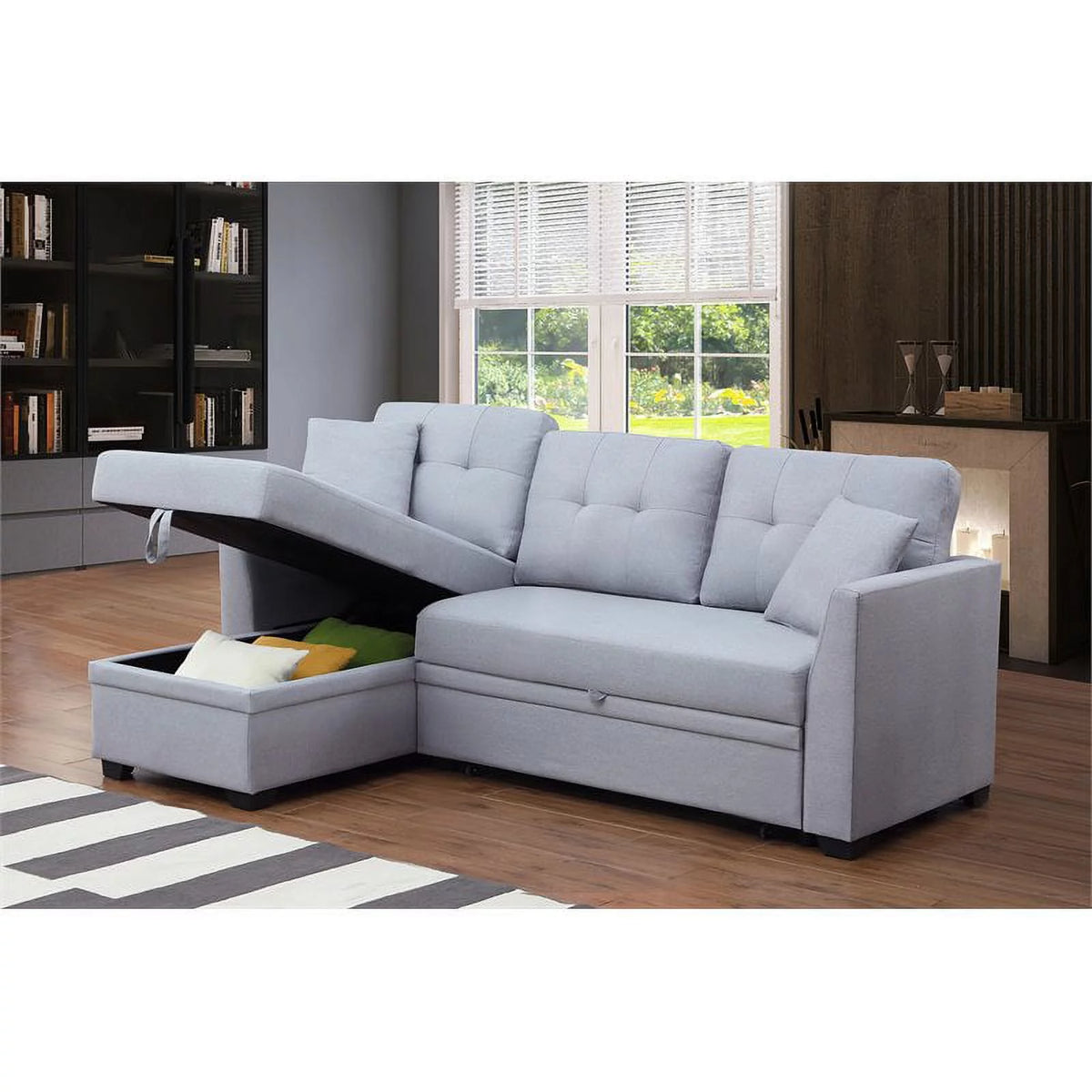 3-Seat Fabric Sleeper Sectional Sofa with Storage H423795