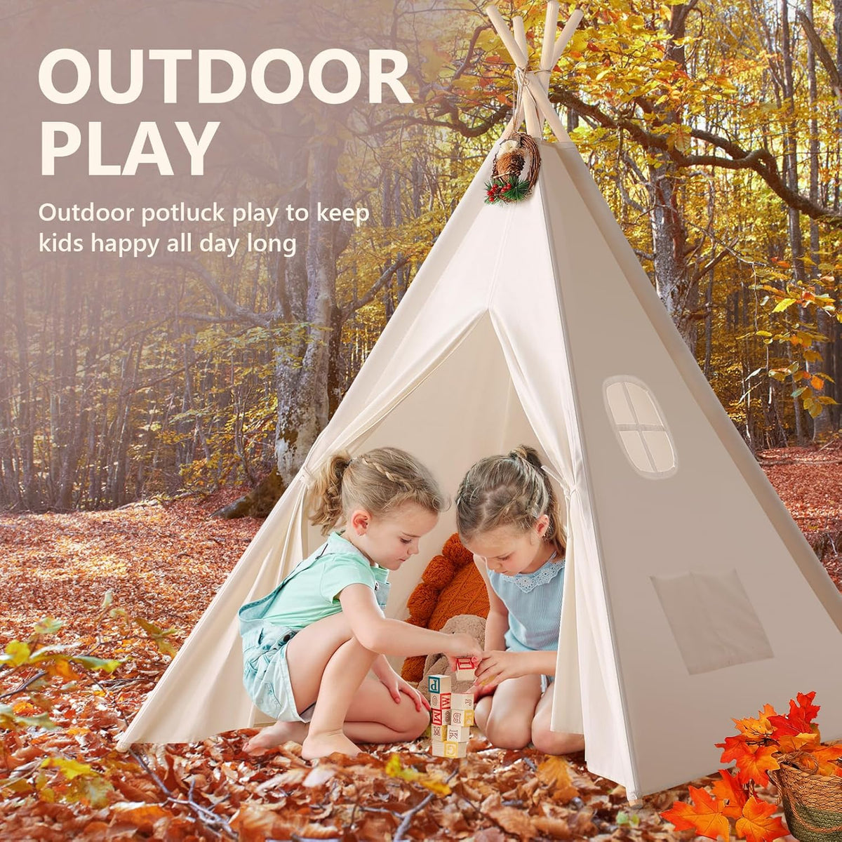 Natural Canvas Teepee Play Tent with Carry Case K416