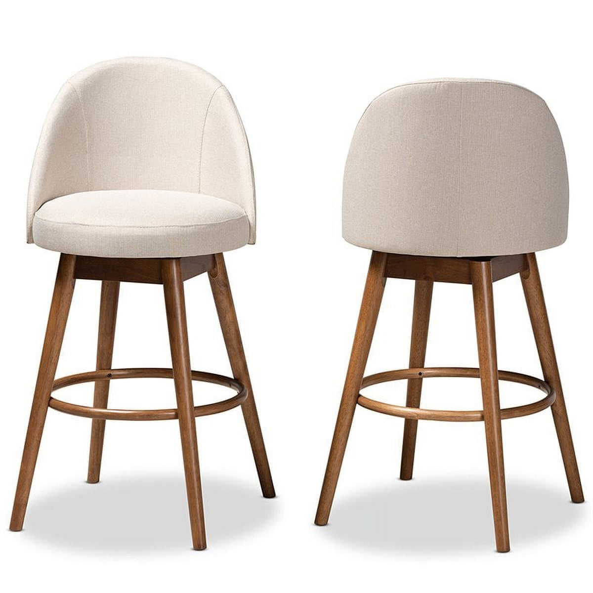 Beige Wood & Fabric Swivel Bar Stool (Set of 2) Z643