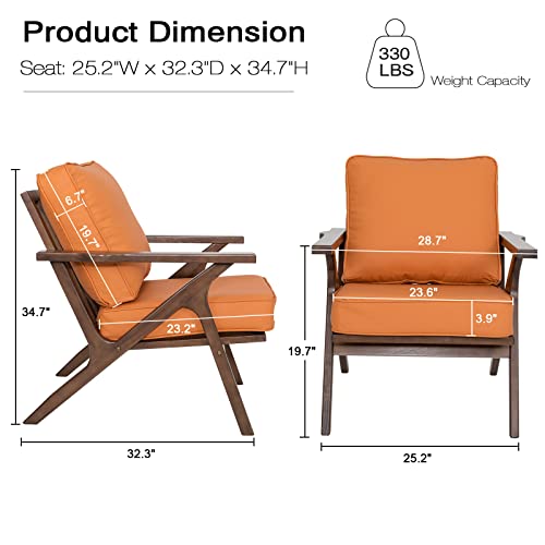 Brown Leather Upholstered Armchair with Wood Frame O12697