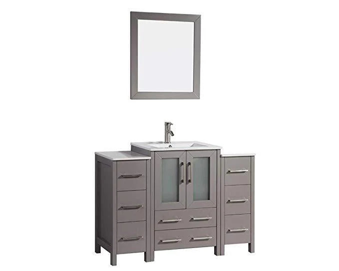 48 in. Single Sink Vanity Cabinet with Ceramic Sink & Mirror Grey M469