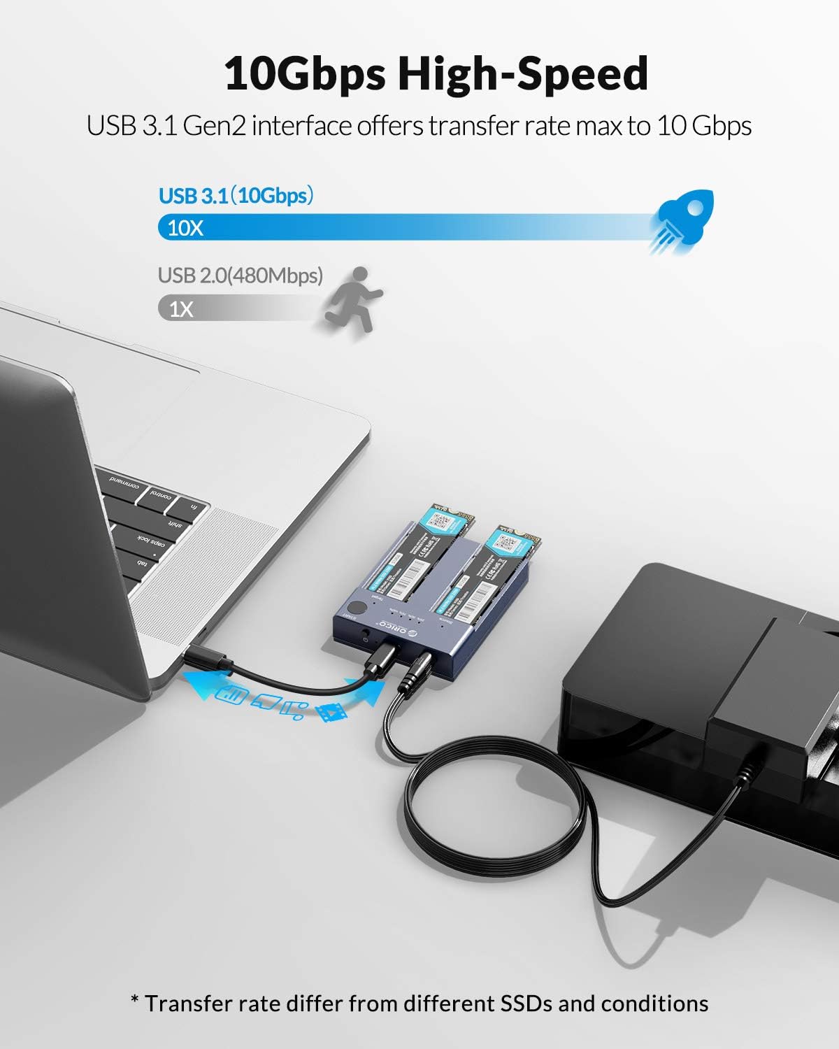 Dual-Bay NVME Docking Station, Tool-Free USB C to NVME SSD Enclosure for M Key PCIe 2242 2260 2280 22110 M.2 SSDs, Support Offline Clone Duplicator Function Up to 10Gbps J7353