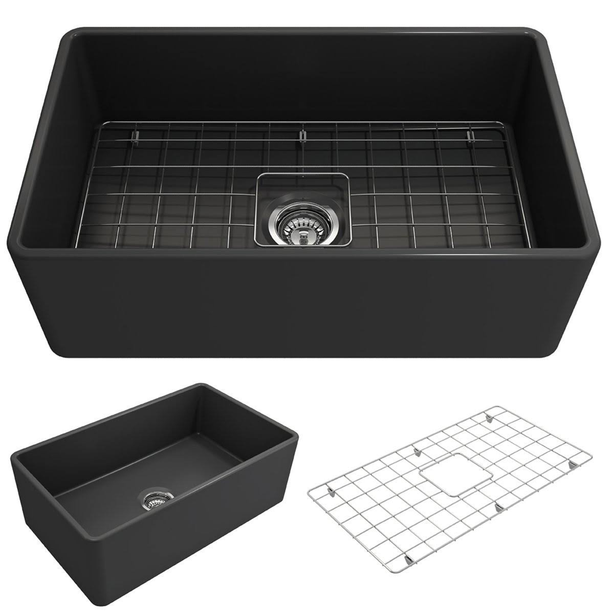 30 inch Fireclay Single Bowl Farmhouse Kitchen Sink with Bottom Grid and Strainer M767789
