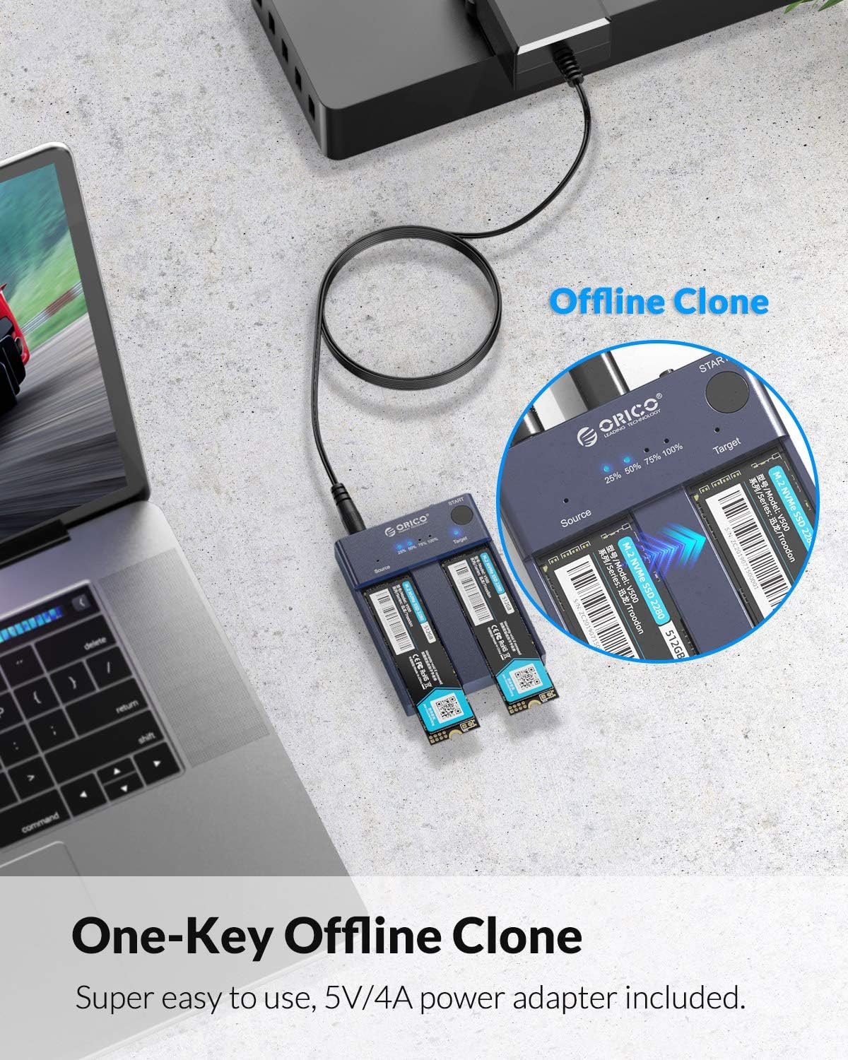 Dual-Bay NVME Docking Station, Tool-Free USB C to NVME SSD Enclosure for M Key PCIe 2242 2260 2280 22110 M.2 SSDs, Support Offline Clone Duplicator Function Up to 10Gbps J7353