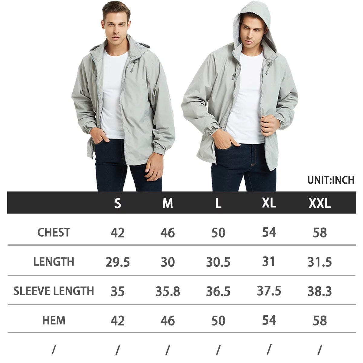 Lightweight Waterproof Hooded Rain Jacket Black XL X3958