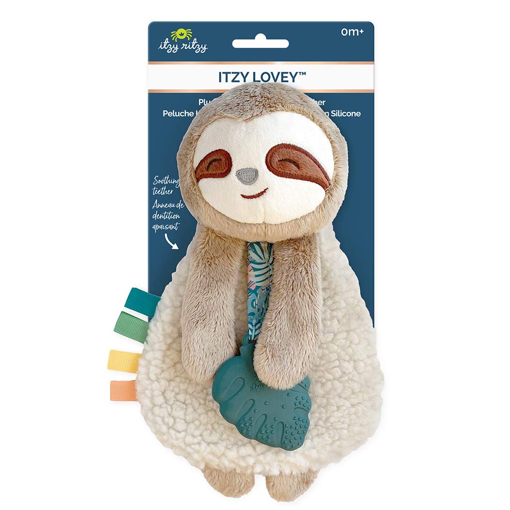 Sloth Lovey with Teether, Ribbons, Crinkle Sound, Sherpa Fabric, Minky Plush D882061