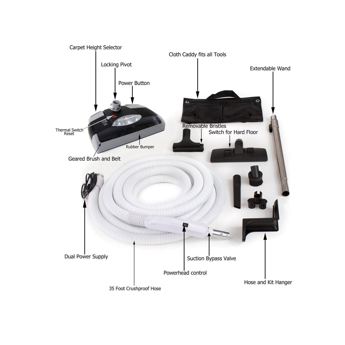 35-Foot Central Vacuum Kit with Power Head and Tools Q273640