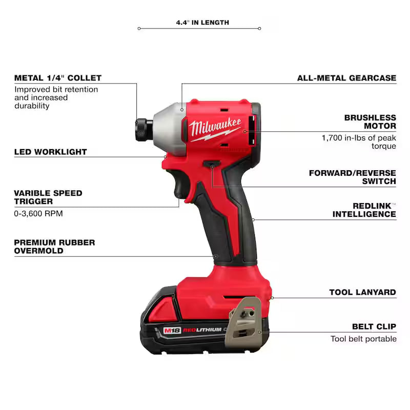 18-Volt Lithium-Ion Brushless Cordless 1/4 in. Impact Driver Kit with Wet/Dry Vacuum L688
