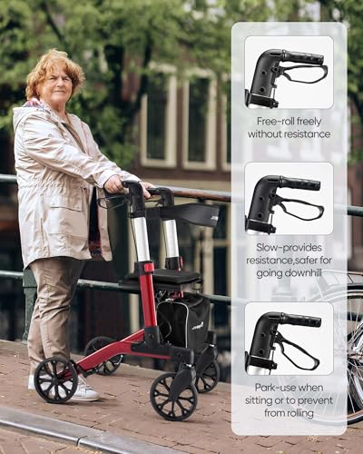 Red Foldable Aluminum Rollator Walker with Seat F599312