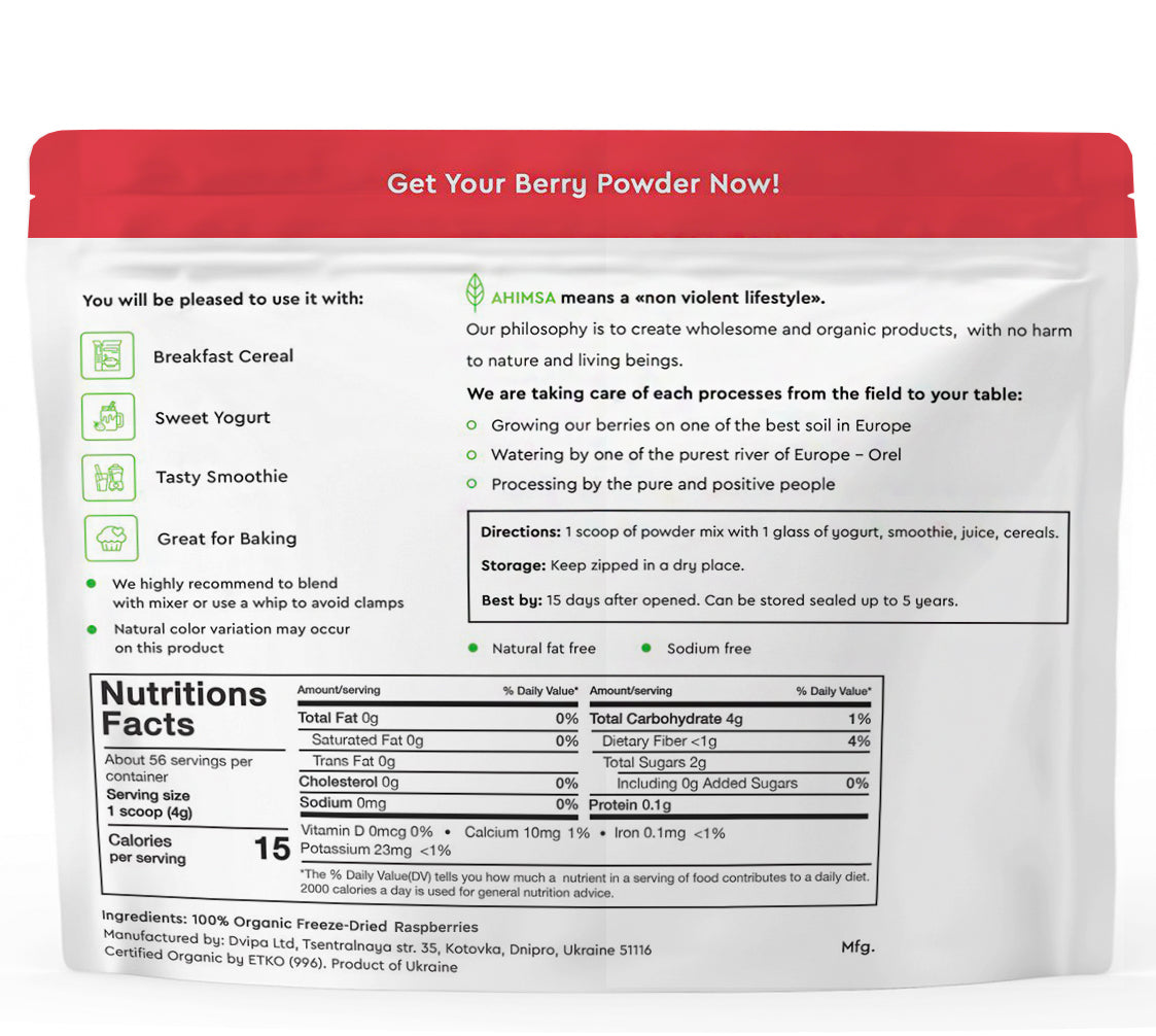 Organic Freeze Dried Raspberry Powder, 8 OZ X54728