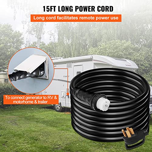 15 FT 50 Amp Generator Extension Cord NEMA 14-50P to SS2-50R & CS6364, STW 6/3+8/1 AWG 125/250V Generator Power Cord Twist Lock Connectors E892907