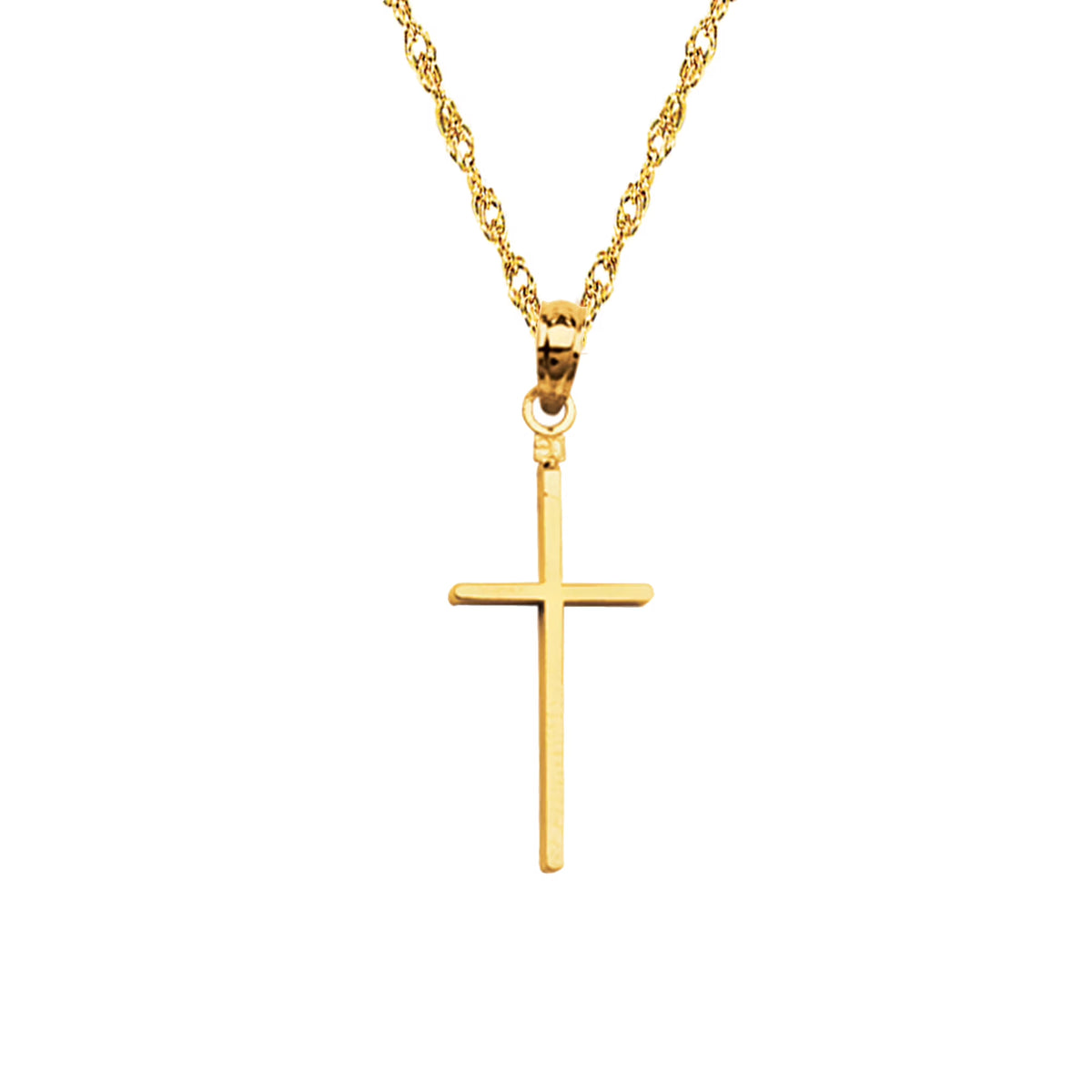 14K Gold Tubular Baby Cross Charm Pendant Necklace Q576