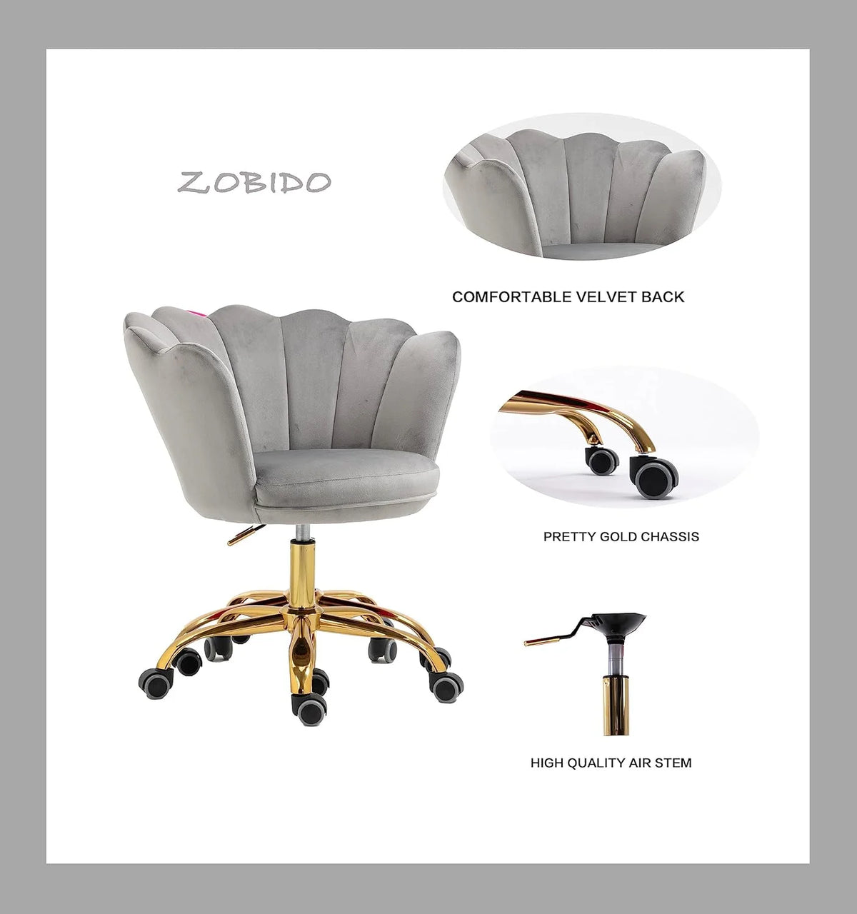 Velvet Upholstered Swivel Task Chair with Wheels J625944