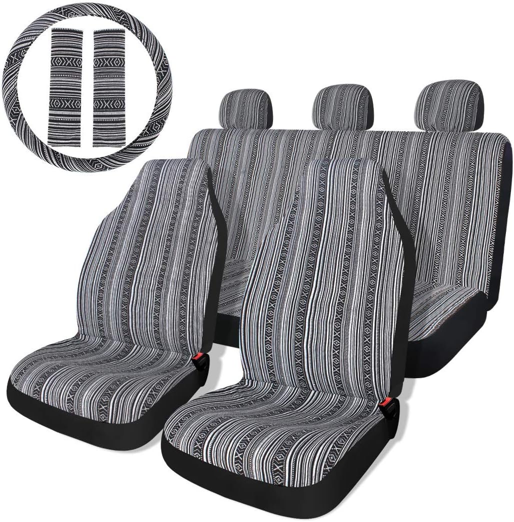 Beige Woven Seat Cover with Steering Wheel Cover F5001