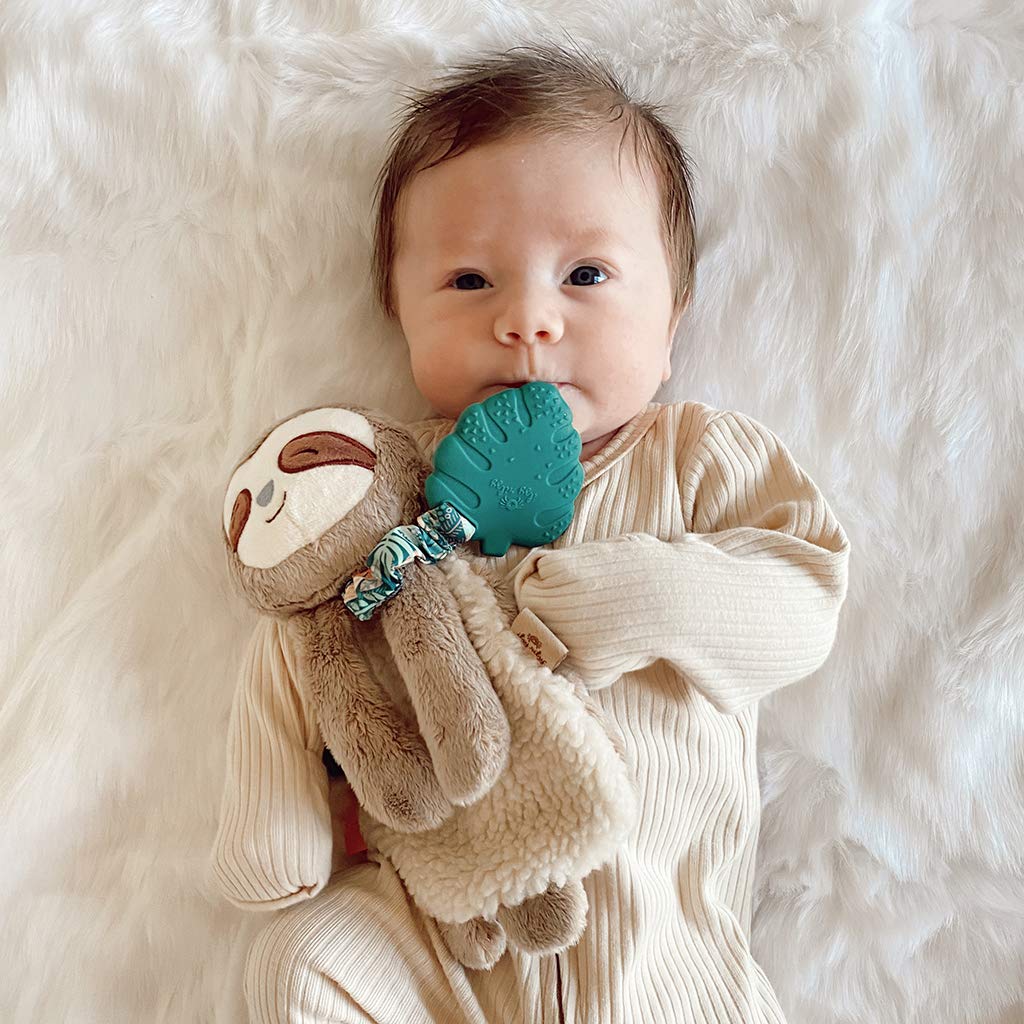 Sloth Lovey with Teether, Ribbons, Crinkle Sound, Sherpa Fabric, Minky Plush D882061