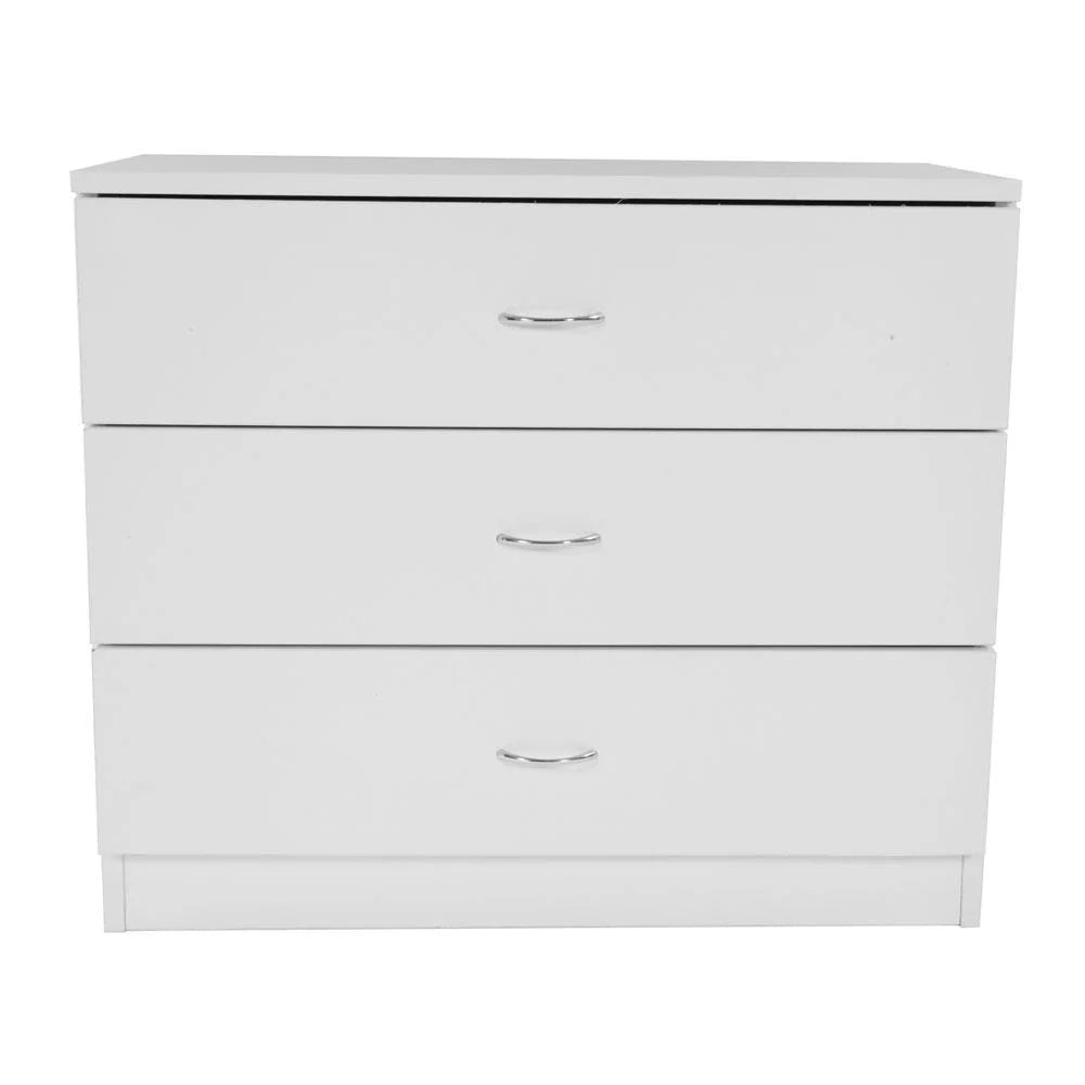 White 3 Drawer MDF Wood Nightstand T95080