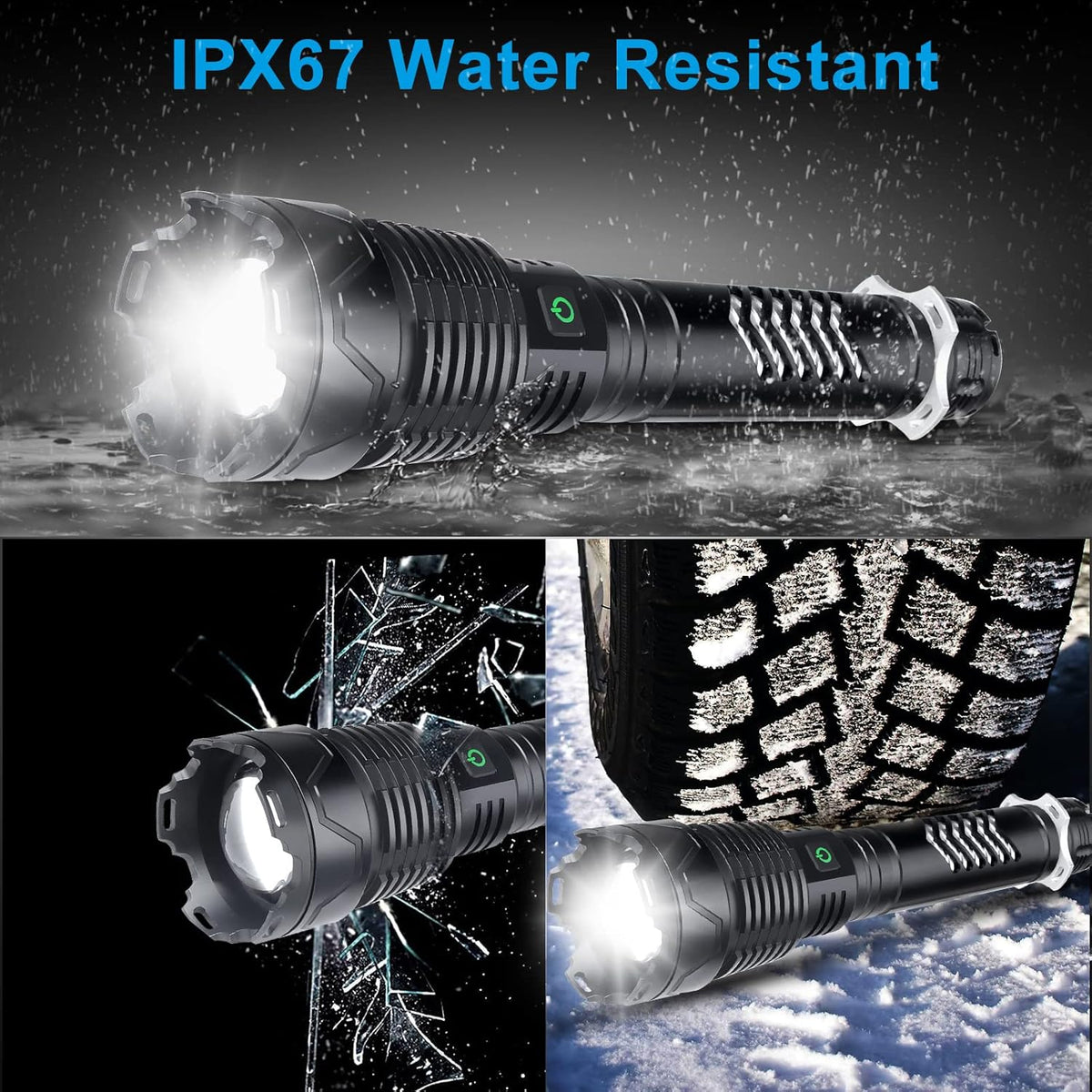 Rechargeable LED Tactical Flashlight, 120000 Lumen, USB Fast Charge, IPX6 Waterproof O715046