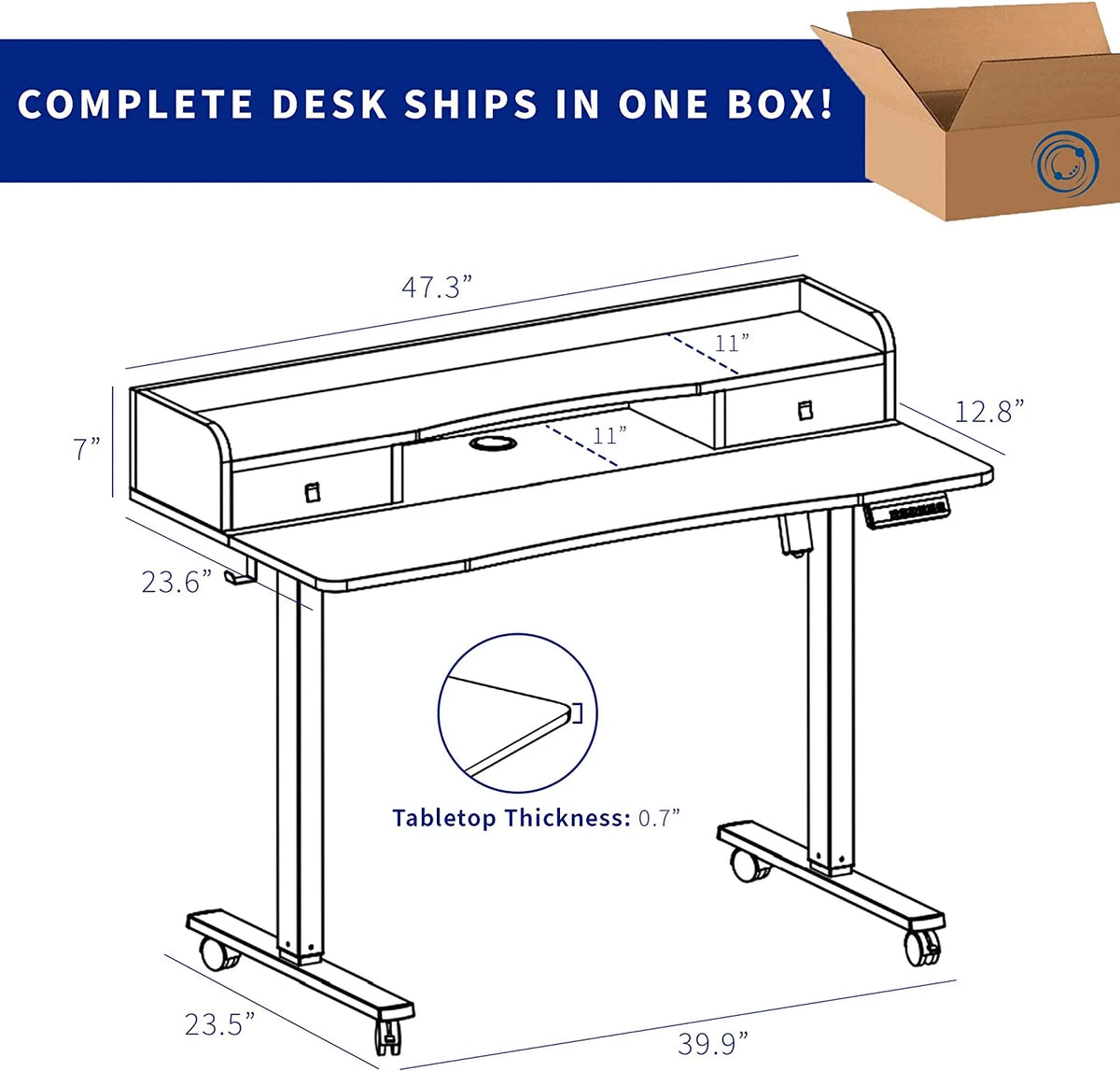 2-Tier Height Adjustable 24 Inch Stand Up Desk with Storage Drawers J59411