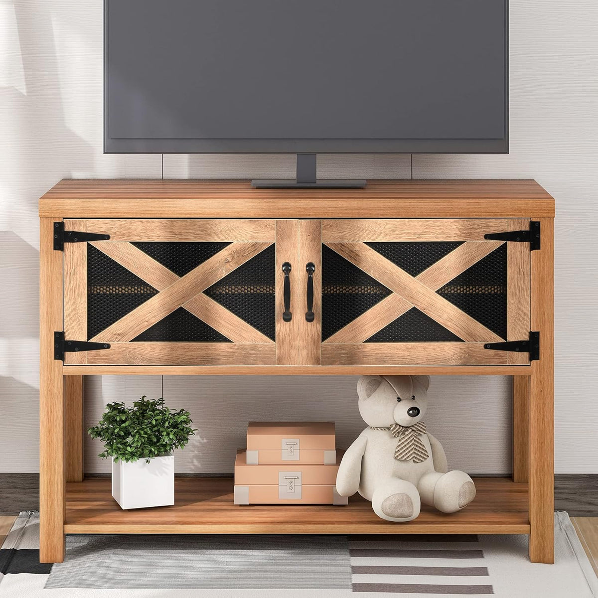 Black Solid Wood Console Table with 2 Drawers M804931