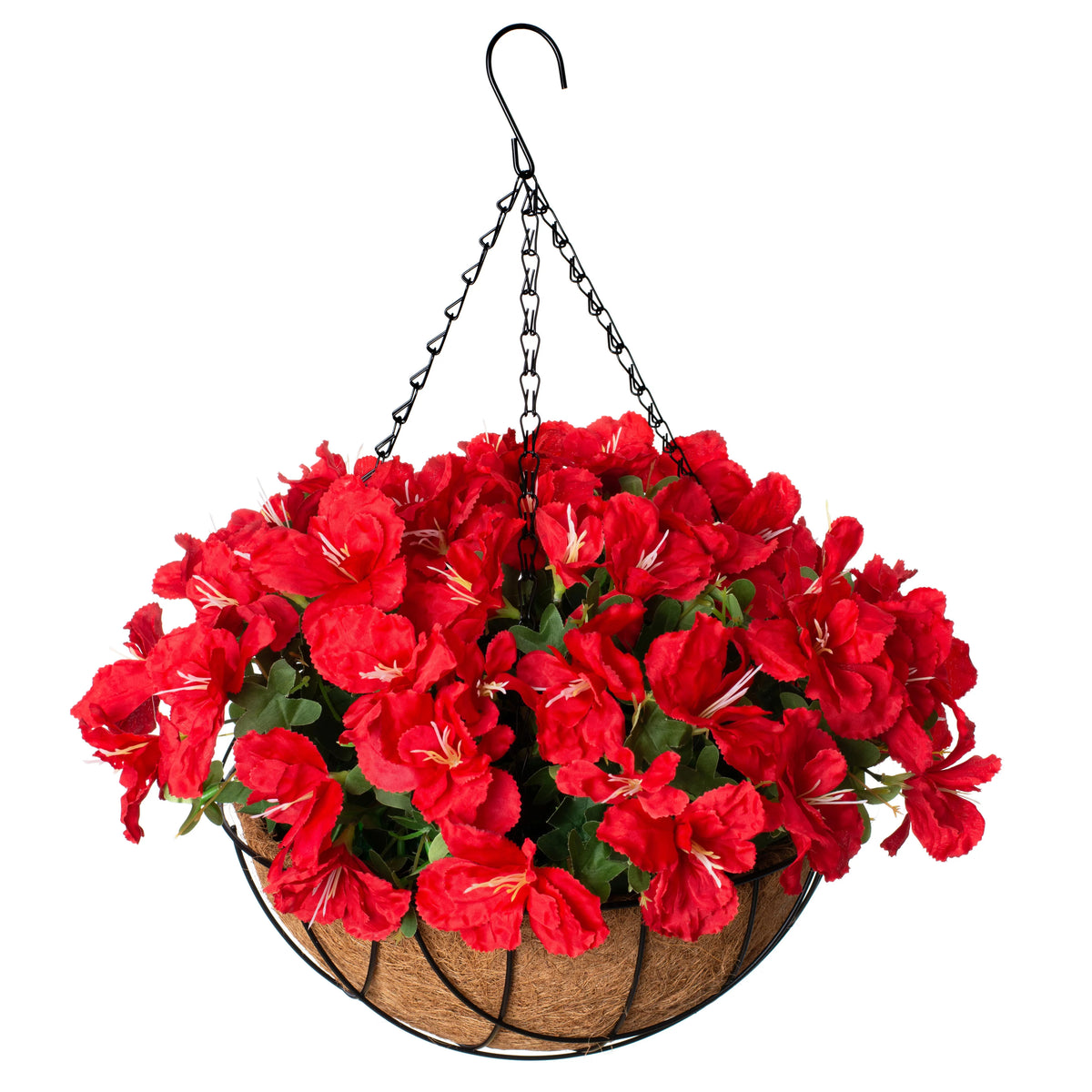 Artificial Flowers Hanging Basket Silk Azalea in Basket (red) D647