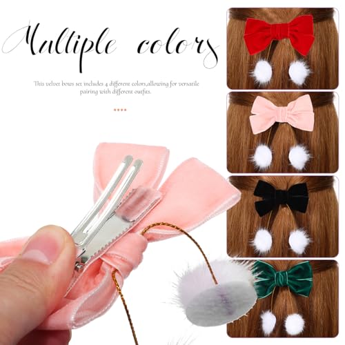 4 Pairs Christmas Hair Bows Clips Velvet Barrettes Z3828