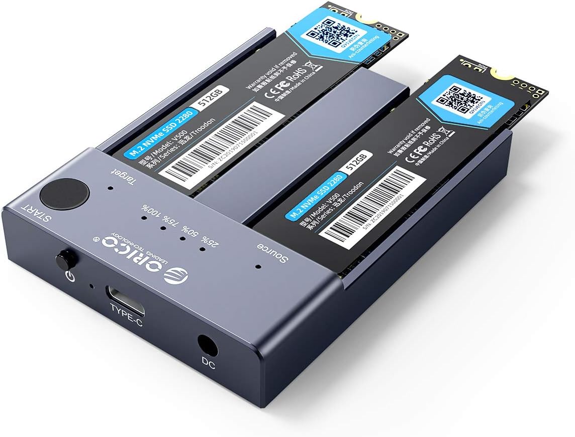 Dual-Bay NVME Docking Station, Tool-Free USB C to NVME SSD Enclosure for M Key PCIe 2242 2260 2280 22110 M.2 SSDs, Support Offline Clone Duplicator Function Up to 10Gbps J7353