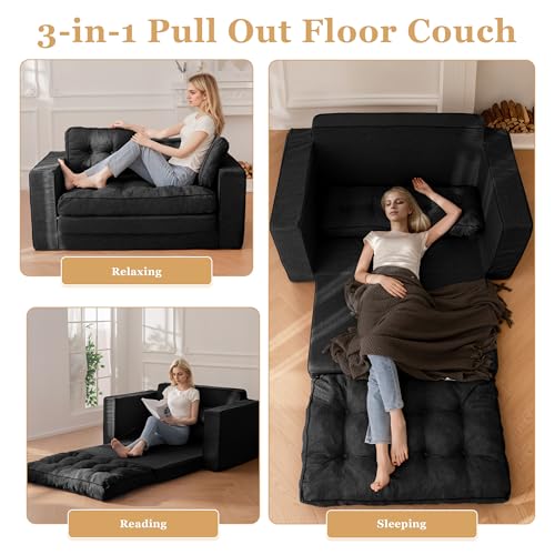 55" Convertible Sofa Bed Couch Futon with Reclining Backrest and Pillows Q53847