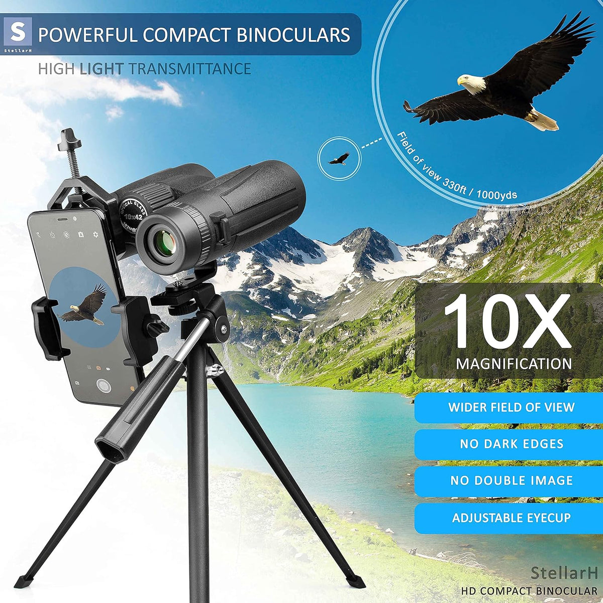 10x42 Waterproof Binoculars with Tripod and Carrying Bag T597116