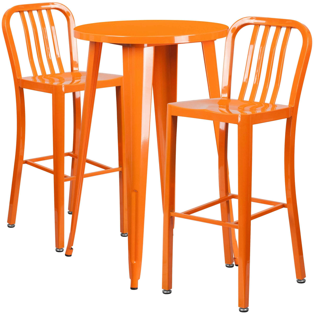 Orange Round Metal Bar Table Set with 2 Stools C888