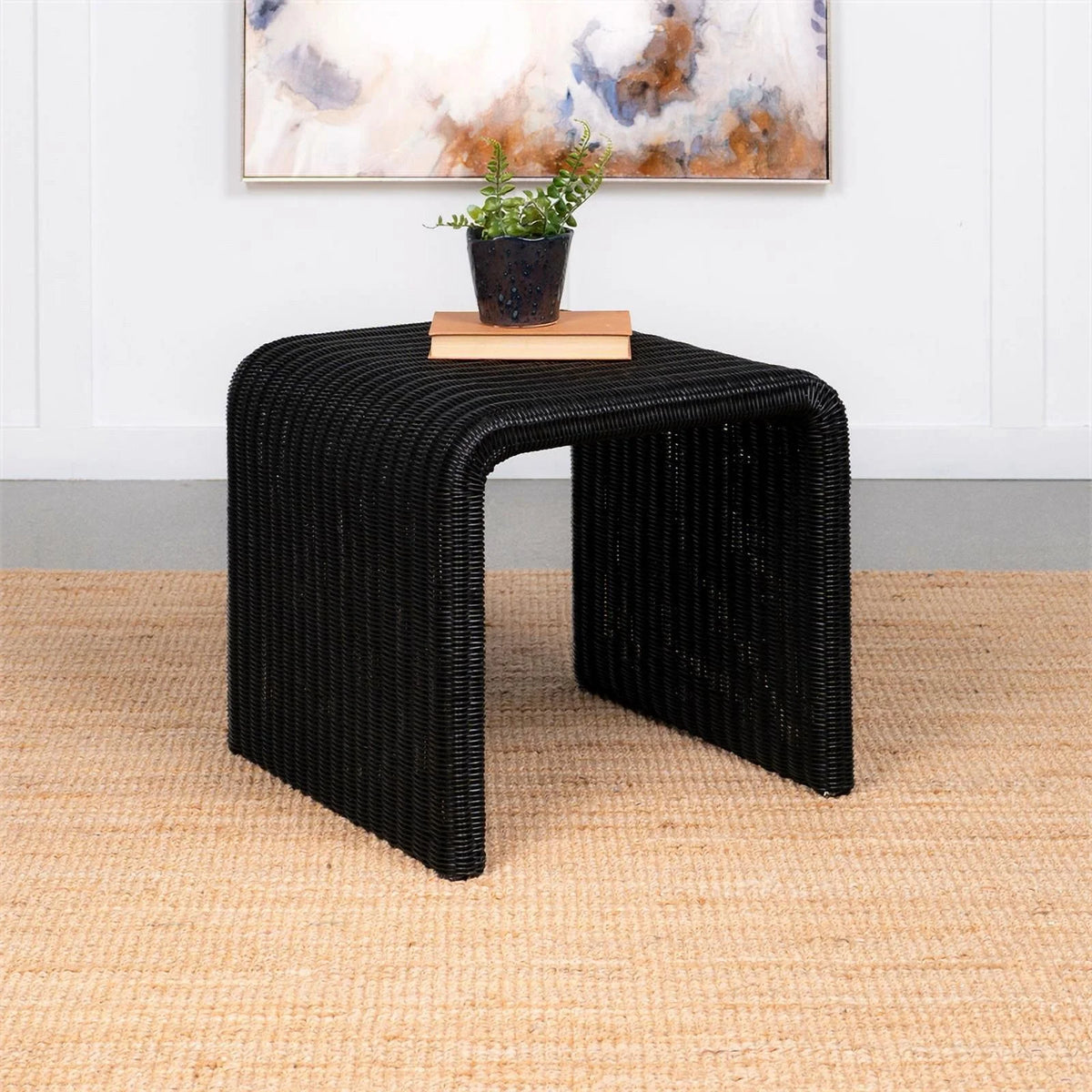 Black Woven Rattan Square End Table Q60109