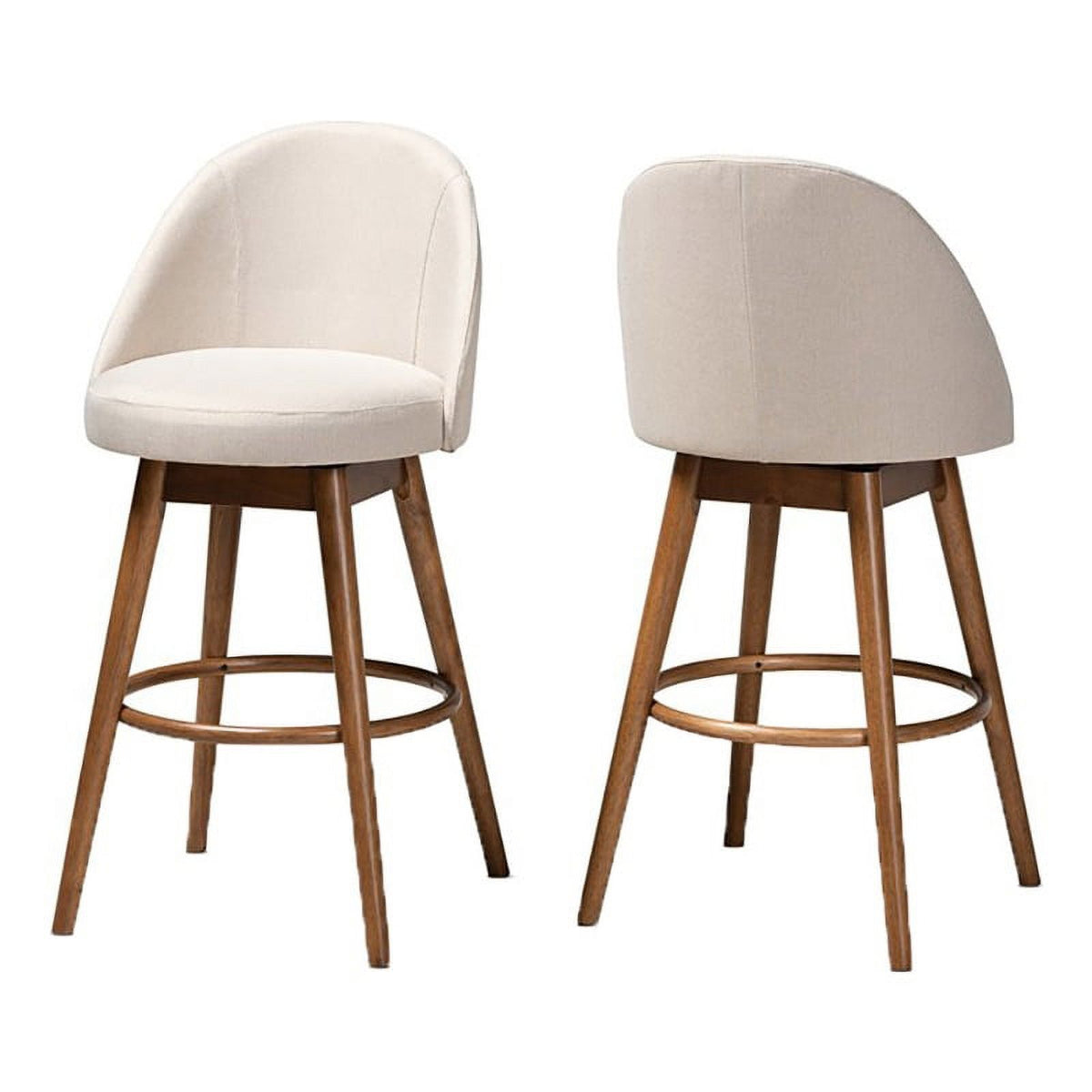 Beige Wood & Fabric Swivel Bar Stool (Set of 2) Z643