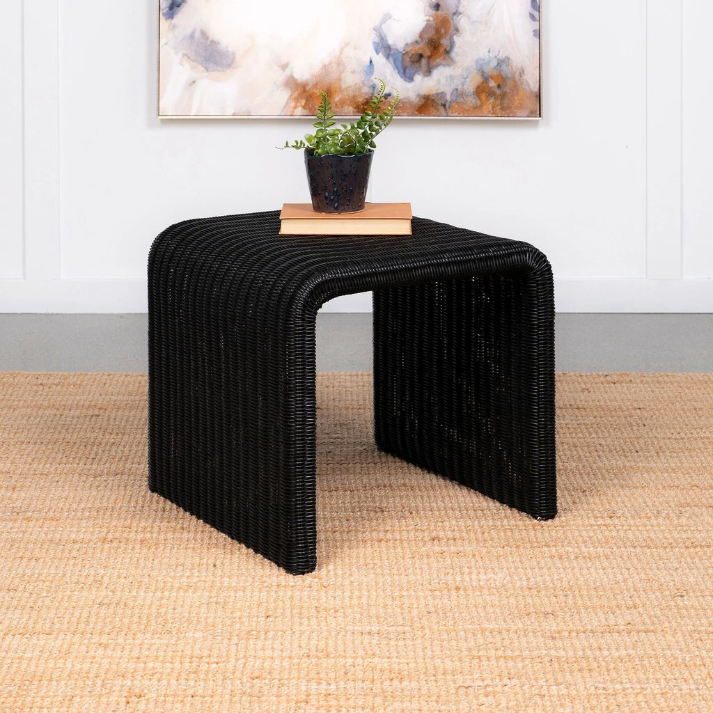 Black Woven Rattan Square End Table Q60109