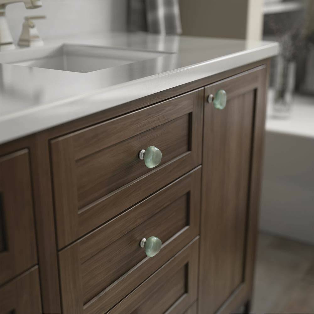 Satin Nickel and Natural Aqua Sea Glass Cabinet Knob (25-Pack) F89278