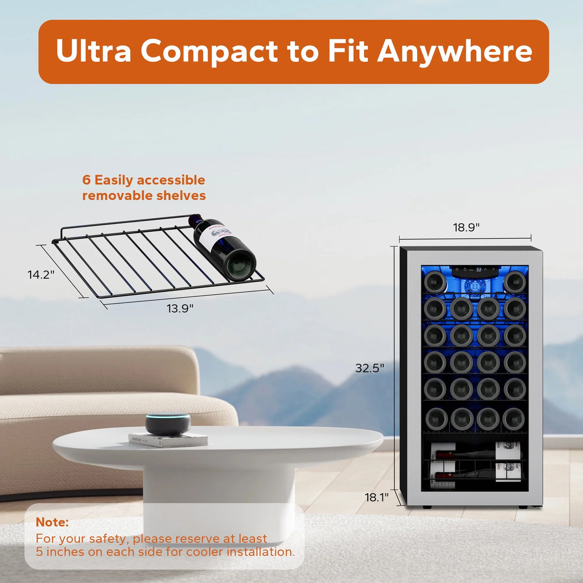 32 Bottle Mini Wine Cooler with Glass Door V356171