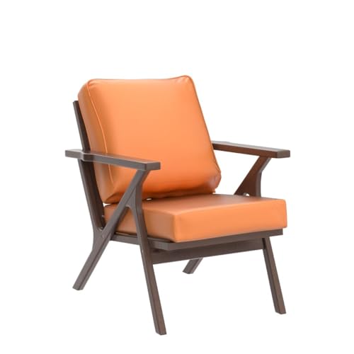 Brown Leather Upholstered Armchair with Wood Frame O12697