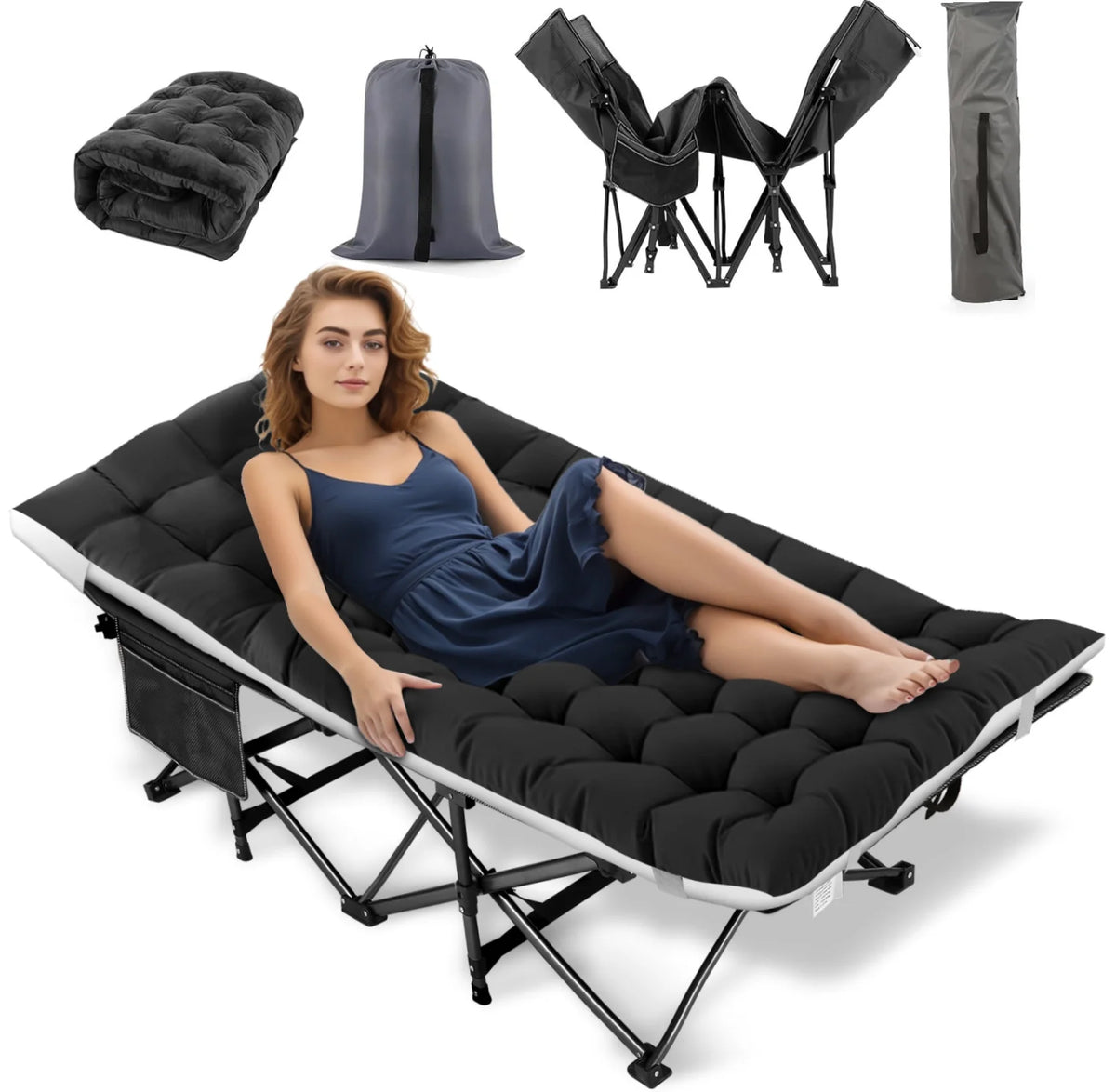 Portable Folding Bed with Removable Thick Mattress and Carry Bag T37585