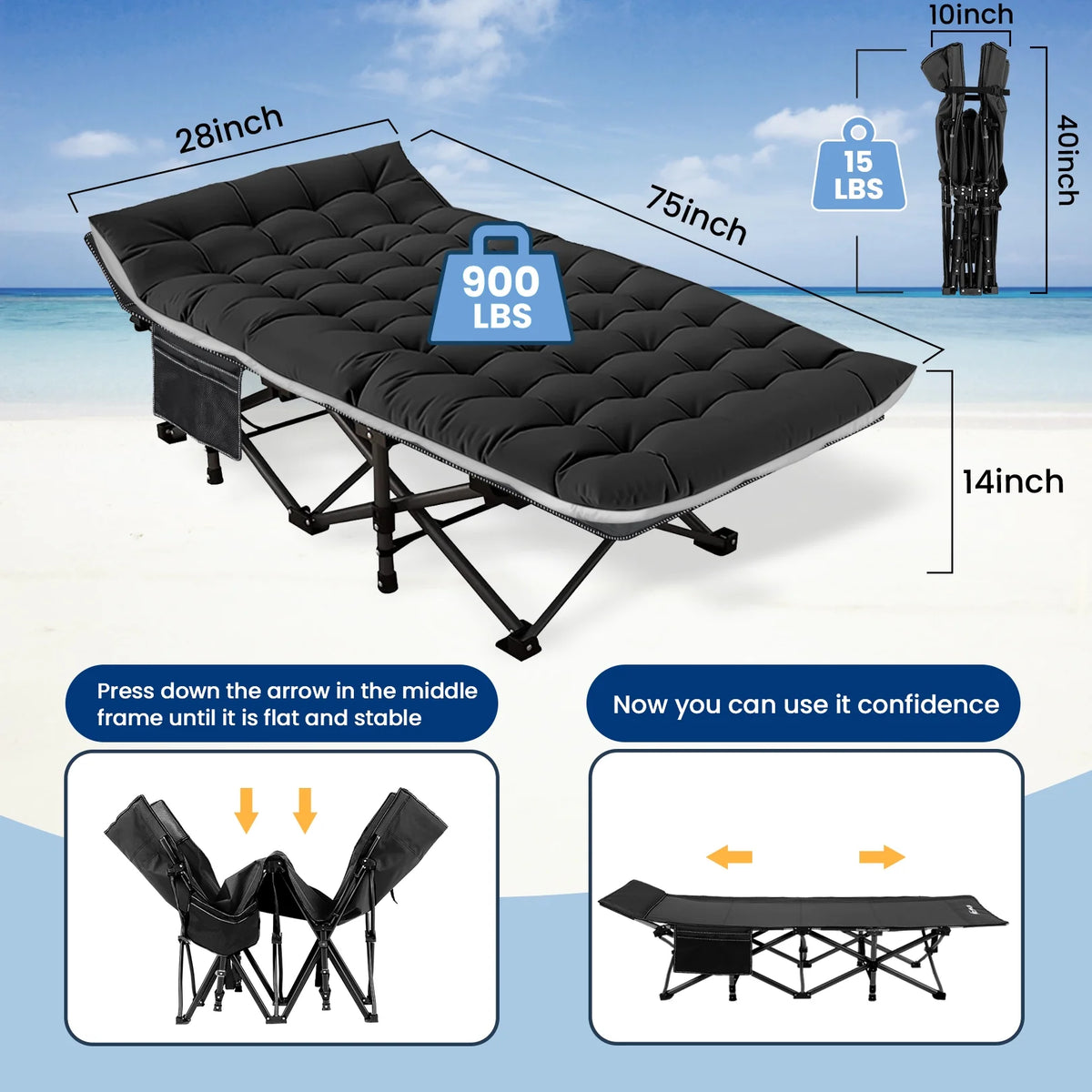 Portable Folding Bed with Removable Thick Mattress and Carry Bag T37585