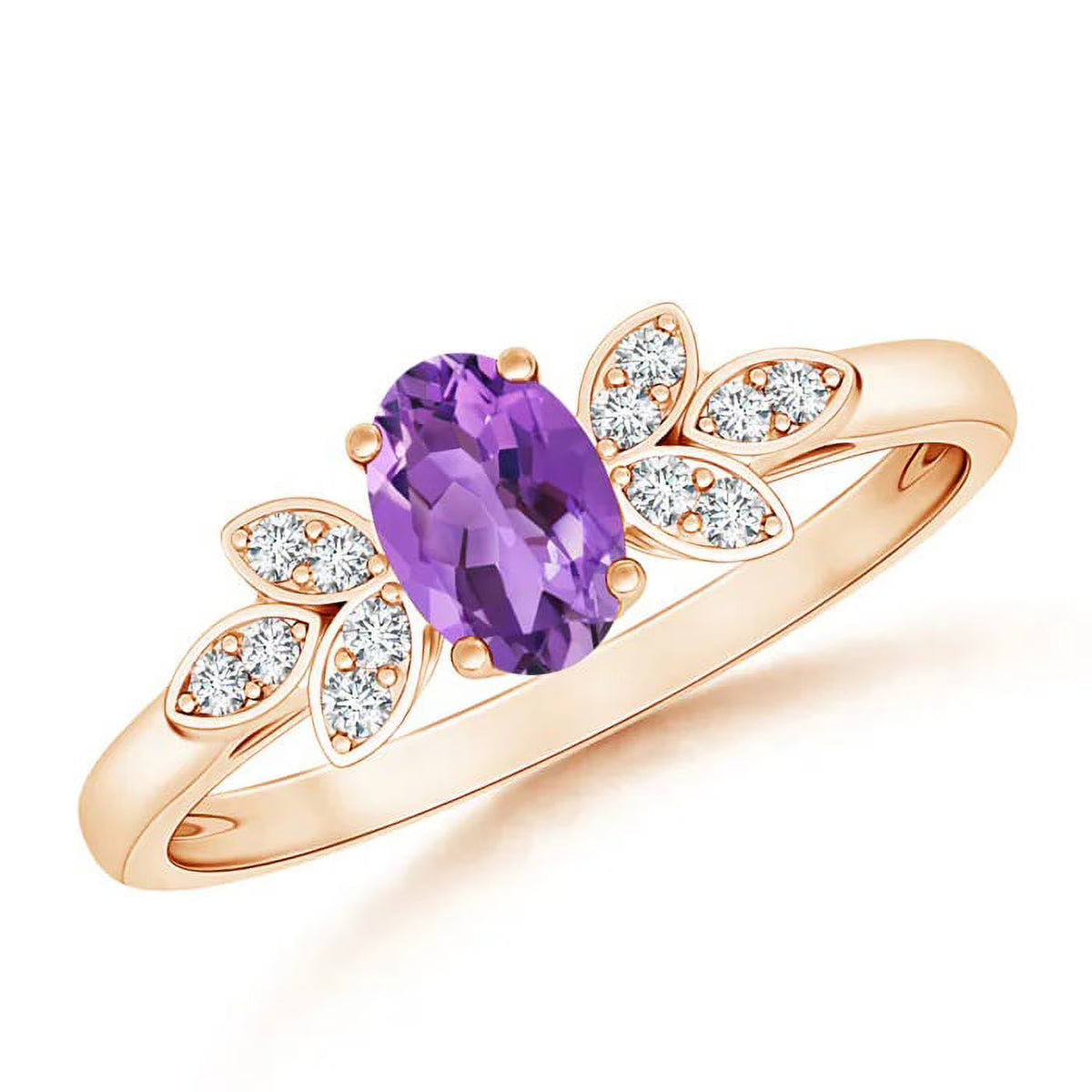Oval 0.75 Ctw Amethyst 925 Silver Rose Plated Wedding Ring N82410