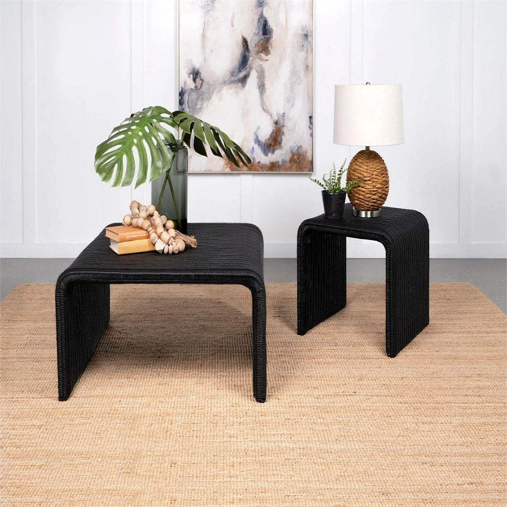 Black Woven Rattan Square End Table Q60109