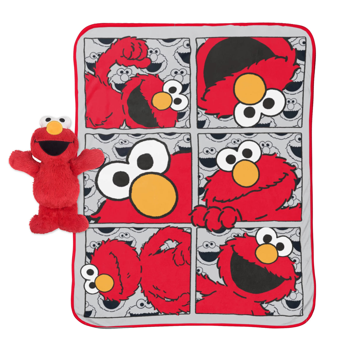 Elmo Pillow Buddy and Red Grey Throw Blanket Set E917007