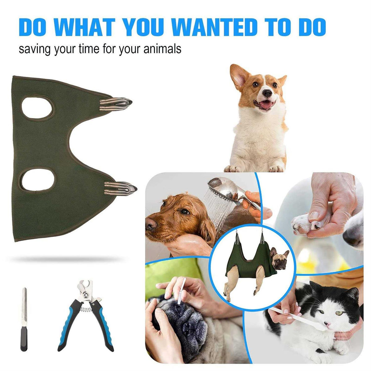 10 in 1 Pet Grooming Hammock Harness with Nail Clippers R472