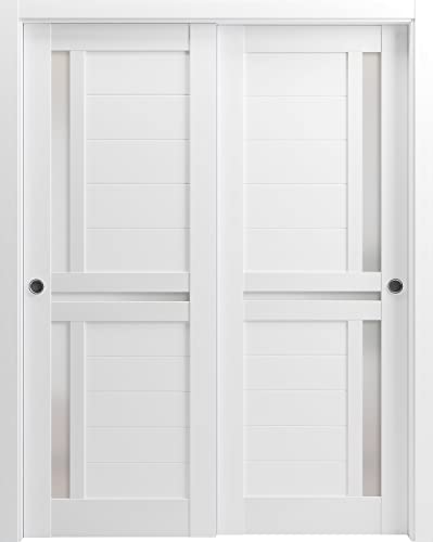 White Silk Sliding Closet Bypass Doors 56 x 80 inches with Frosted Glass A451064