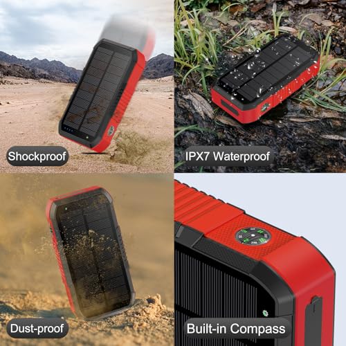 Solar Power Bank 66800mAh Hand Crank 4 Cables 22.5W Fast Charge Black D829