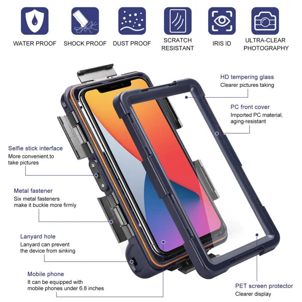 Waterproof Protective Case for Phones Up to 6.9 Inch with Lanyard V980