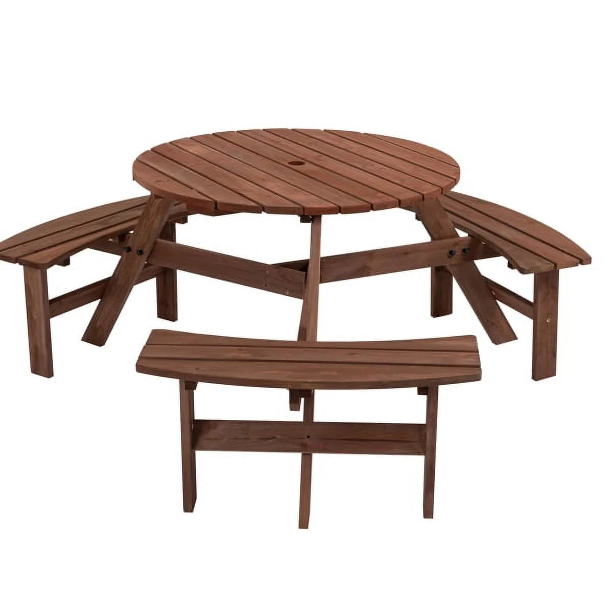 6-Person Circular Wooden Picnic Table with 3 Built-in Benches H5022