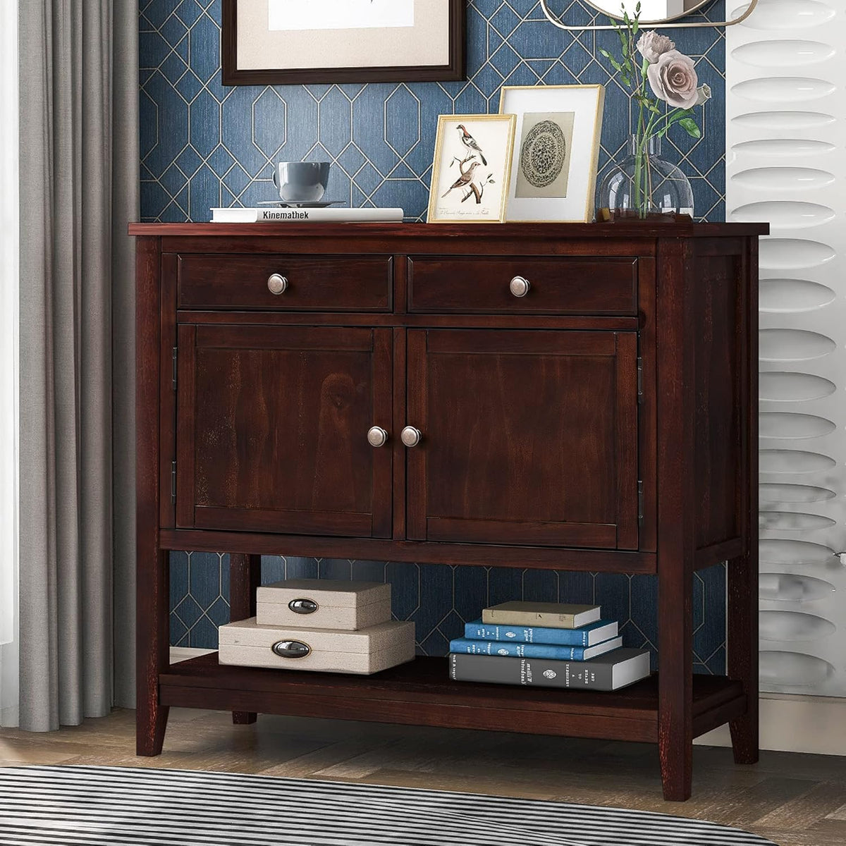 Black Solid Wood Console Table with 2 Drawers M804931