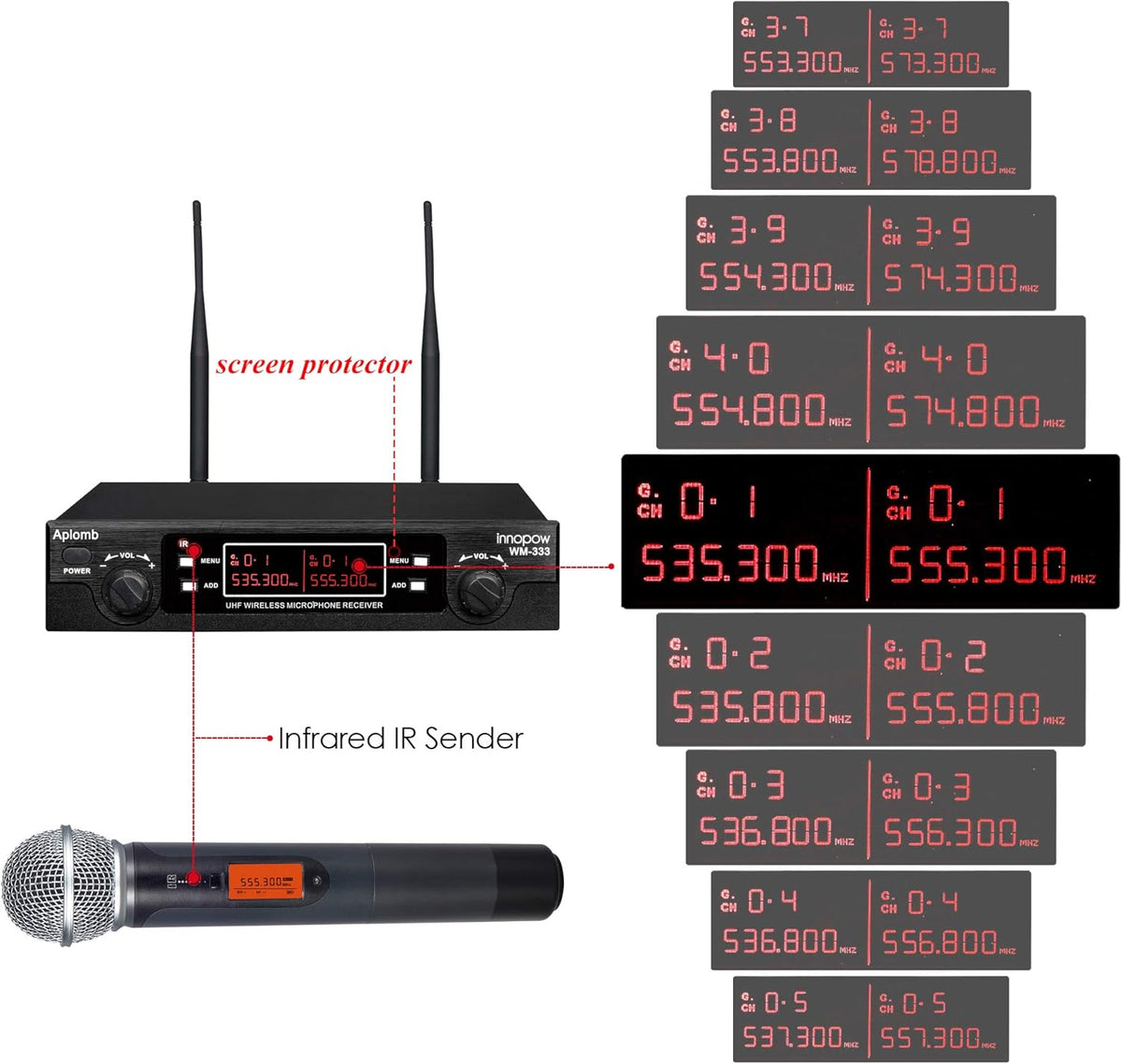 200-Channel Dual UHF Wireless Microphone System, Metal Cordless Mic Set G749133